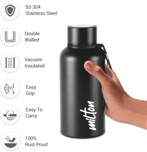 Aura 500 Thermosteel Water Bottle, ISI Certified, 24 Hr Hot and Cold 500ml Steel Flask (Pack of 1, Black)