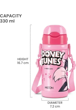 Milton Charmy 350 Looney Tunes Thermosteel Kids Water Bottle, 330 ml, Pink | Vacuum Insulated | Hot & Cold | Leak Proof | Rust Proof | School | Picnic