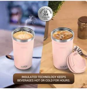 Corral 450 Thermosteel Vacuum Insulated Travel Mug 400ml,  Peach, Prolonged Hours Hot & Cold, Spill Proof & Easy to Sip, Leakproof & Rustproof, On The Go Coffee Cup