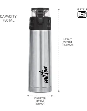 Milton Atlantis 900 thermosteel Water Bottle 750 ml, 24 Hr Hot and Cold I Leak Proof Lid, ISI Certified I Vacuum Insulated I for Office, Gym, School I Silver