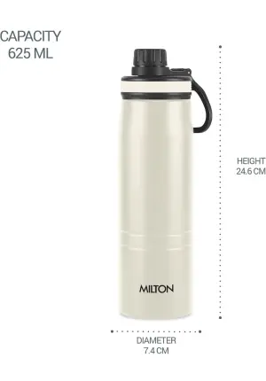 Milton Sparkle 600 Thermosteel Water Bottle with Easy Sip Cap and Handle, 620 ml, Vacuum Insulated Stainless Steel, Hot and Cold, On The Go Bottle for Office College, Ivory 