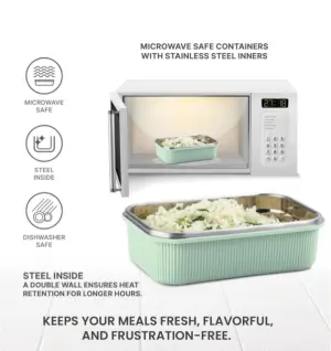 Cool Touch Epic Stainless Steel Tiffin, 800 ml Set of 2 Aqua Green,