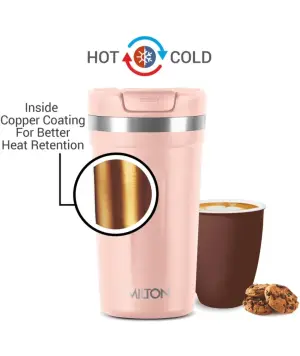 Corral 450 Thermosteel Vacuum Insulated Travel Mug 400ml,  Peach, Prolonged Hours Hot & Cold, Spill Proof & Easy to Sip, Leakproof & Rustproof, On The Go Coffee Cup