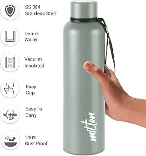 Aura 1000 Thermosteel Water Bottle, ISI Certified, 24 Hr Hot and Cold 1000ml Steel Flask (Pack of 1, Grey)