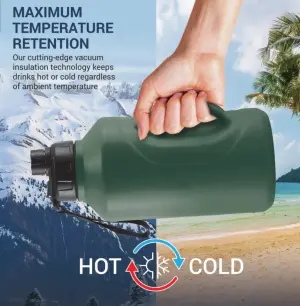 Torrent 2200 Thermosteel Insulated Water Bottle, 2300 ml,|Military Green |Easy Grip | Leak Proof | Hot or Cold | School | Travel Bottle