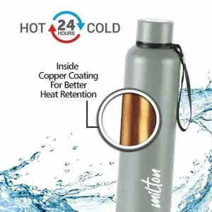 Aura 1000 Thermosteel Water Bottle, ISI Certified, 24 Hr Hot and Cold 1000ml Steel Flask (Pack of 1, Grey)