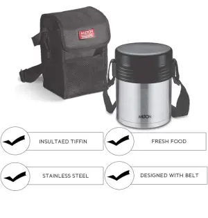 MILTON Tuscany 3 Thermosteel Tiffin With Plain Lid, Black