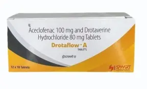 Drotaflow A Tablet (Aceclofenac. 100 mg and Drotaverine Hydrochloride 80 mg Tablets)