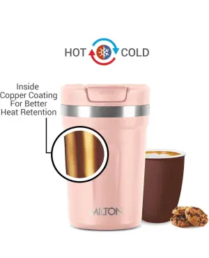 Corral 350 Thermosteel Vacuum Insulated Travel Mug, 290ml, Peach, Prolonged Hours Hot & Cold, Spill Proof & Easy to Sip, Leakproof & Rustproof, On The Go Coffee Cup