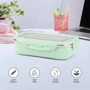 cool touch rectangular stainless steel container, 600 ml, aqua green 