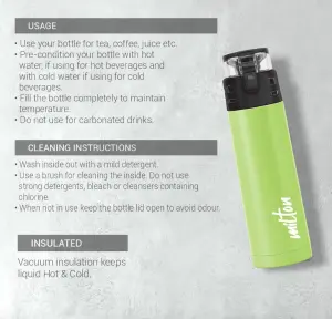Milton Atlantis 400 Thermosteel Water Bottle 350 ml, 24 Hr Hot and Cold I Leak Proof Lid, ISI Certified I Vacuum Insulated I for Office, Gym, School I Green
