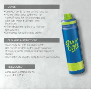 Milton Astir 750 Thermosteel Hot and Cold Water Bottle, 670 ml, Blue | Rust & Leak Proof | Easy to Carry & Clean | Vacuum Insulated | Tea | Coffee | Juice