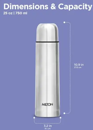 Milton Flip Lid 750 Thermosteel 750 ml Water Bottle, 24 Hr Hot and Cold I Leak Proof Lid with Jacket, ISI Certified I Vacuum Insulated I for Office, Gym, School I Silver