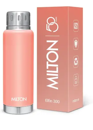 Elfin 300 Thermosteel Water Bottle 300 ml, 24 Hr Hot and Cold I Leak Proof Lid, ISI Certified I Peach