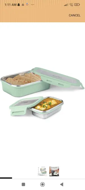 Cool Touch Epic Stainless Steel Tiffin, 800 ml Set of 2 Aqua Green,