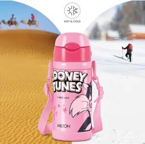 Milton Charmy 350 Looney Tunes Thermosteel Kids Water Bottle, 330 ml, Pink | Vacuum Insulated | Hot & Cold | Leak Proof | Rust Proof | School | Picnic