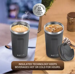 Corral 450 Thermosteel Vacuum Insulated Travel Mug 400ml,  Black, Prolonged Hours Hot & Cold, Spill Proof & Easy to Sip, Leakproof & Rustproof, On The Go Coffee Cup