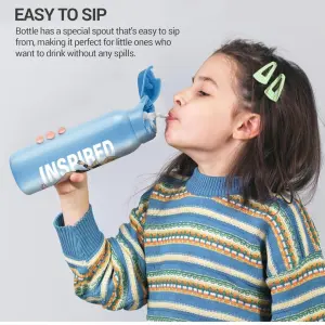 Milton Sportive 400 Thermosteel Vacuum Insulated Water Bottle, 400 ml, Hot & Cold, Spill & Leakproof Water Bottle for Kids, School, Travel Bottle, Sky Blue with Barbie Print