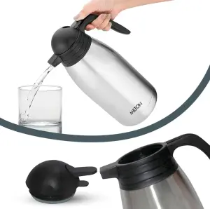 Milton Carafe 1500 Stainless Steel Double Walled Vacuum Insulated Flask with Lid and Handle, 1460 ml, Silver, Coffee/Tea Carafe Heat & Cold Retention, Leak Proof, Rust Free, Easy to Carry