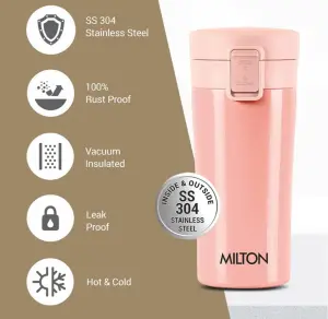 Thermosteel Vacuum Insulated Travel Coffee Mug, 350ml, Peach, Prolonged Hours Hot & Cold, ISI Certified, Spill Proof & Easy to Sip, Leakproof & Rustproof, On The Go Coffee Cup