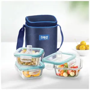 ALL FRESH  Borosilicate Glass Square Tiffin 3 Pcs Set  Packing: 3/8