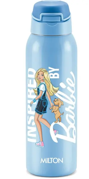Milton Sportive 600 Thermosteel Vacuum Insulated Water Bottle, 580 ml, Hot & Cold, Spill & Leakproof Water Bottle for Kids, School, Travel Bottle, Sky Blue with Barbie Print