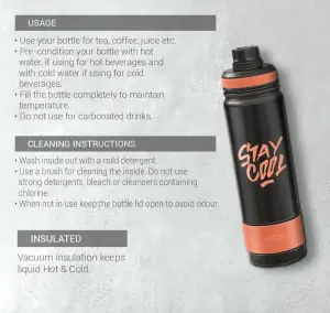 Milton Astir 750 Thermosteel Hot and Cold Water Bottle, 670 ml, Black | Rust & Leak Proof | Easy to Carry & Clean | Vacuum Insulated | Tea | Coffee | Juice