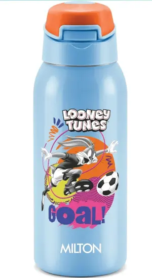 Sportive 400 Thermosteel Vacuum Insulated Water Bottle, 400 ml, Hot & Cold, Spill & Leakproof Water Bottle for Kids, School, Travel Bottle, Sky Blue with Looney Tunes print