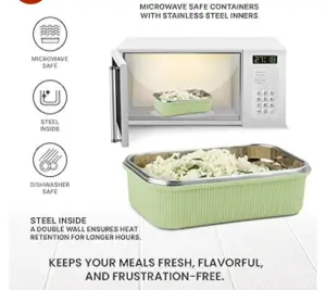 Cool Touch Rectangular Stainless Steel Container, 600 ml, Green 