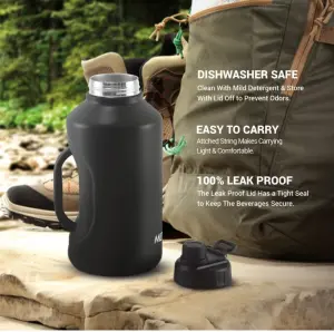 Torrent 2200 Thermosteel Insulated Water Bottle, 2300 ml, Black | Easy Grip | Leak Proof | Hot or Cold | School | Travel Bottle