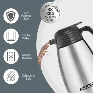 Milton Thermosteel Classic Stainless Steel Carafe | Hot or Cold | Silver 2000 ml