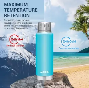  Elfin 300 Thermosteel Water Bottle 300 ml, 24 Hr Hot and Cold I Leak Proof Lid, ISI Certified I  Light Blue