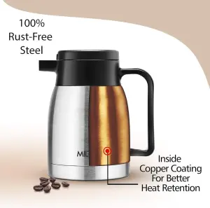 Milton Omega Carafe 500 Stainless Steel Double Walled Vacuum Insulated Flask with Lid and Handle, 500 ml, Silver, Coffee/Tea Carafe Heat & Cold Retention, Leak Proof, Rust Free, Easy to Carry