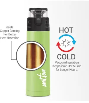 Milton Atlantis 400 Thermosteel Water Bottle 350 ml, 24 Hr Hot and Cold I Leak Proof Lid, ISI Certified I Vacuum Insulated I for Office, Gym, School I Green