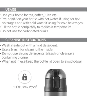 Milton New Crown 600 Thermosteel Water Bottle 500 ml with One Touch Safety Lock, 24 Hours Hot and Cold, Leak Proof Lid, ISI Certified I Vacuum Insulated I for Office, Gym, School I Green