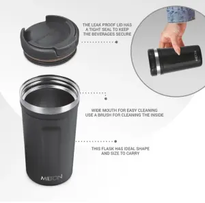 Corral 450 Thermosteel Vacuum Insulated Travel Mug 400ml,  Black, Prolonged Hours Hot & Cold, Spill Proof & Easy to Sip, Leakproof & Rustproof, On The Go Coffee Cup