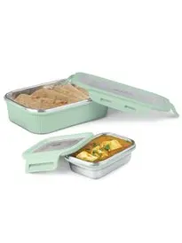 Cool Touch Epic Stainless Steel Tiffin, 800 ml Set of 2 Aqua Green,