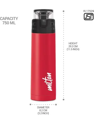 Milton Atlantis 900 thermosteel Water Bottle 750 ml, 24 Hr Hot and Cold I Leak Proof Lid, ISI Certified I Vacuum Insulated I for Office, Gym, School I Red