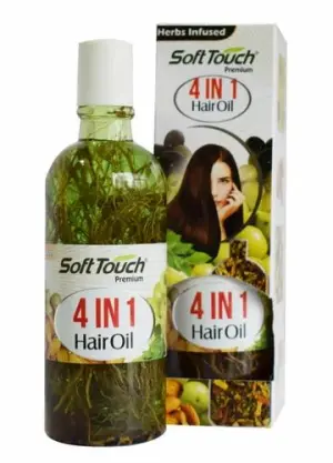 Soft Touch herbal hair oils, including the 4-in-1, Amla, Bhringraj, and Onion 