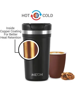 Corral 450 Thermosteel Vacuum Insulated Travel Mug 400ml,  Black, Prolonged Hours Hot & Cold, Spill Proof & Easy to Sip, Leakproof & Rustproof, On The Go Coffee Cup