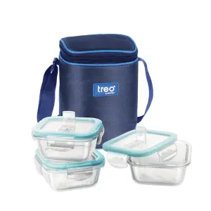 ALL FRESH  Borosilicate Glass Square Tiffin 3 Pcs Set  Packing: 3/8
