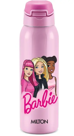 Milton Sportive 600 Thermosteel Vacuum Insulated Water Bottle, 580 ml, Hot & Cold, Spill & Leakproof Water Bottle for Kids, School, Travel Bottle, Pink with Barbie Print