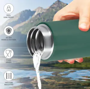 Shiny 200 Thermosteel Water Bottle 200 ml, 24 Hr Hot and Cold I Leak Proof Lid, ISI Certified I Vacuum Insulated I for Office, Gym, School I Green