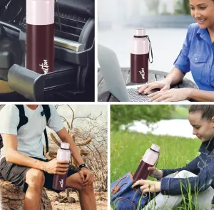 Ancy 1000 Thermosteel Water Bottle, ISI Certified, 24 Hr Hot and Cold 1000ml Steel Flask (Pack of 1, Brown)