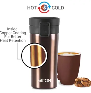 Thermosteel Vacuum Insulated Travel Coffee Mug, 350ml, Brown ,Prolonged Hours Hot & Cold, ISI Certified, Spill Proof & Easy to Sip, Leakproof & Rustproof, On The Go Coffee Cup