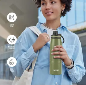 Sparkle 900 Thermosteel Water Bottle with Easy Sip Cap and Handle, 920 ml, Vacuum Insulated Stainless Steel, Hot and Cold, On The Go Bottle for Office College, Military Green