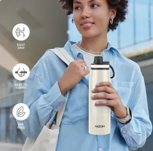 Milton Sparkle 900 Thermosteel Water Bottle with Easy Sip Cap and Handle, 920 ml, Vacuum Insulated Stainless Steel, Hot and Cold, On The Go Bottle for Office College, Ivory