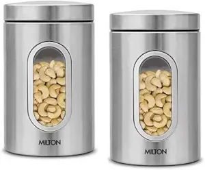 Steel Clear Round 1500-2 PCS Set - 1000 ml Steel Grocery Container (Pack of 2, Silver)