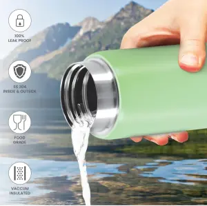 Minimate 200 Thermosteel Insulated Water Bottle, 190 ml, 24 Hr Hot and Cold | Leak Proof Lid, ISI Certified I Vacuum Insulated | for Office, Gym, School | Light Green