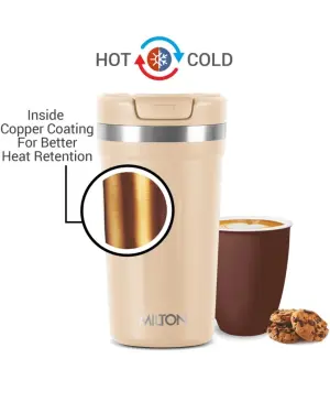 Corral 450 Thermosteel Vacuum Insulated Travel Mug, 400ml, Cream, Prolonged Hours Hot & Cold, Spill Proof & Easy to Sip, Leakproof & Rustproof, On The Go Coffee Cup